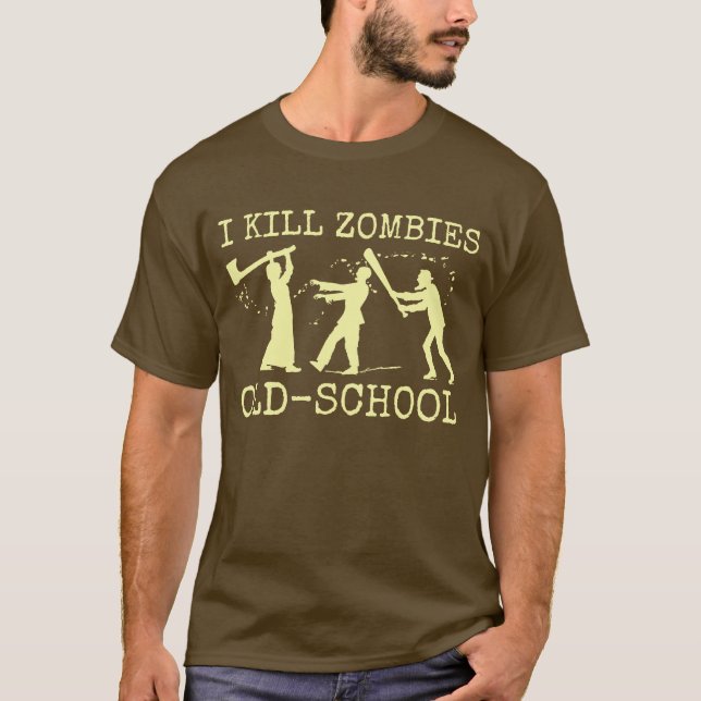 Funny Retro Old School Zombie Killer Hunter T-Shirt (Front)