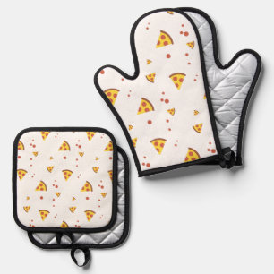 Funny Retro Pepperoni Pizza Minimalist Pattern Oven Mitt & Pot Holder Set
