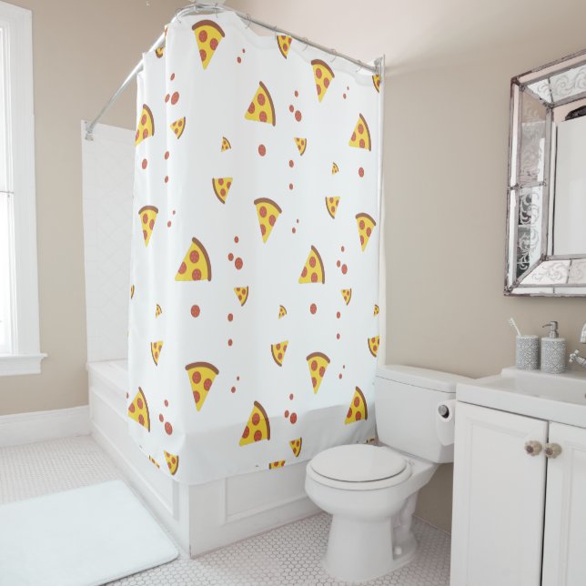 Funny Retro Pepperoni Pizza Minimalist Pattern Shower Curtain (In Situ)
