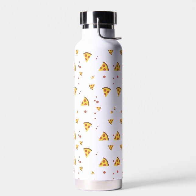 Funny Retro Pepperoni Pizza Minimalist Pattern Water Bottle (Left)