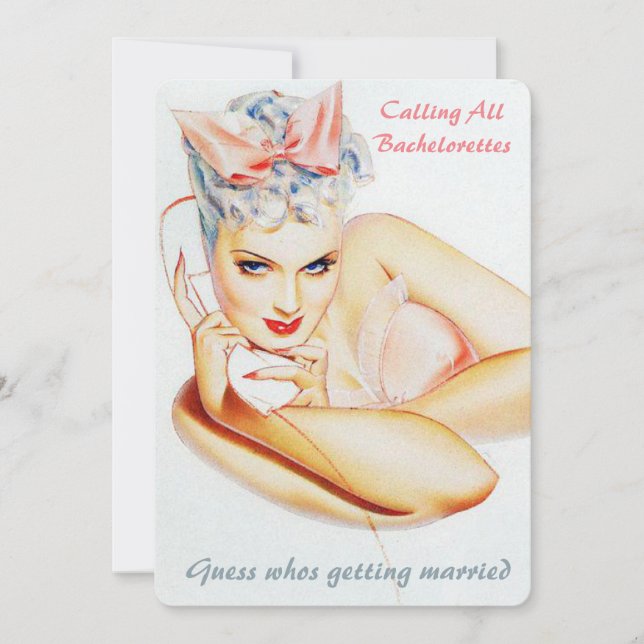 Funny retro phone call wedding gossip invitation (Front)