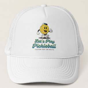 Funny Retro Pickleball Cartoon Mascot Custom Text Trucker Hat