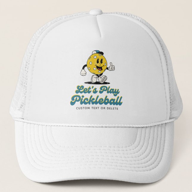 Funny Retro Pickleball Cartoon Mascot Custom Text Trucker Hat (Front)
