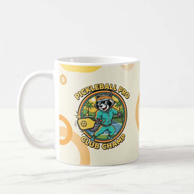 Funny Retro Pickleball Raccoon Gift Coffee Mug (Left)