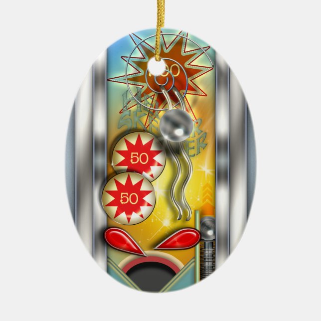 Funny Retro Pinball Machine Personalised Ceramic Tree Decoration (Front)