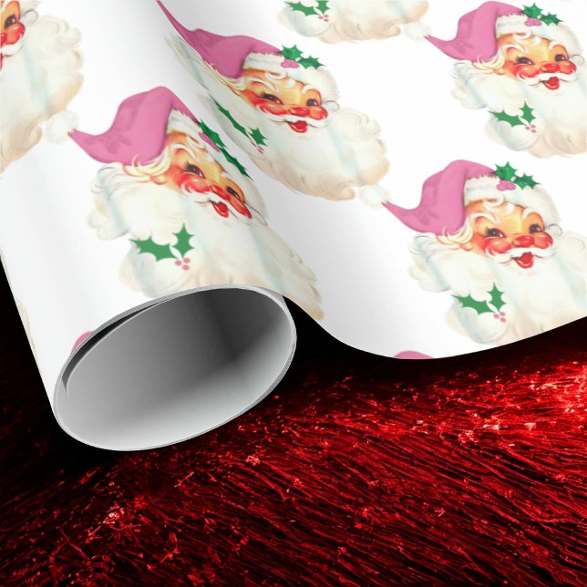 Funny Retro Pink Santa Claus Face Christmas gift Wrapping Paper (Creator Uploaded)
