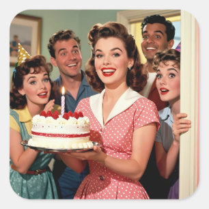 Funny Retro Pop Art Birthday Party Surprise Square Sticker