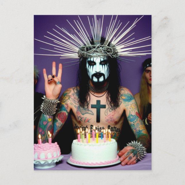 Funny Retro Punk Rock Gothic Birthday Party Jesus Postcard (Front)