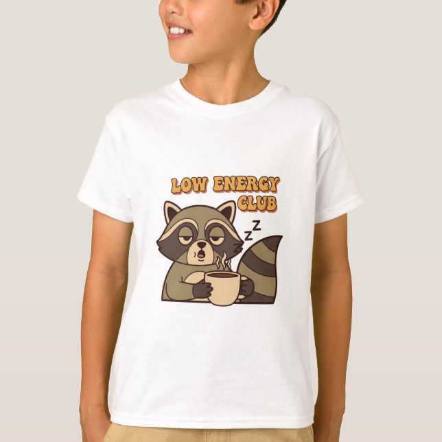 Funny Retro Raccoon Kids Low Energy T-Shirt (Front)