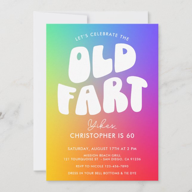 Funny Retro Rainbow Old Fart Any Age Birthday  Invitation (Front)