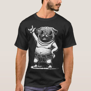 Funny Retro Rock Music Festival Pug T-Shirt