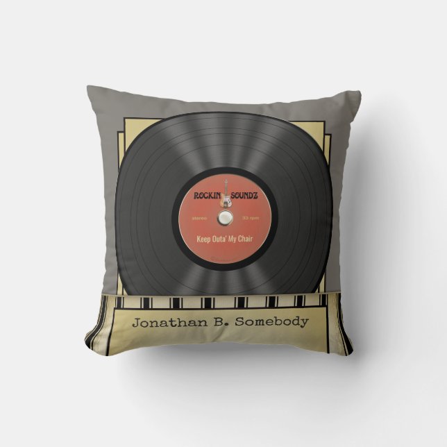 Funny Retro Rock Vinyl Record Cushion (Front)