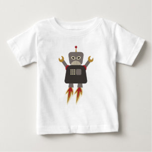 Funny Retro Rocket Robot Baby T-Shirt