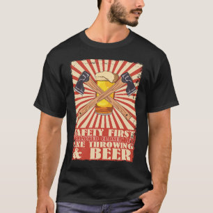 Funny Retro Safety First Axe Throwing and Beer Vik T-Shirt