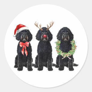 Funny Retro Santa Black Goldendoodle Dog Reindeer  Classic Round Sticker