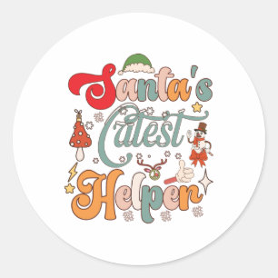 Funny Retro Santas Cutest Helper  Classic Round Sticker
