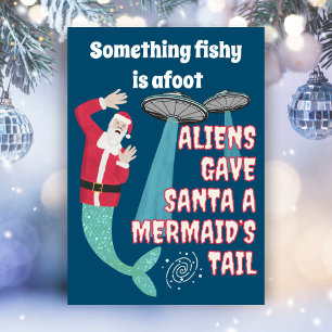 Funny Retro Sci-Fi Santa Aliens Christmas Holiday Card