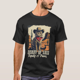 Funny Retro Sheriff Cat Meme Vintage Cowboy Women T-Shirt