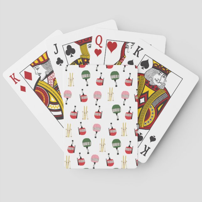 Funny Retro Ski Lift Gondola Winter Skiing Skiers Playing Cards (Back)