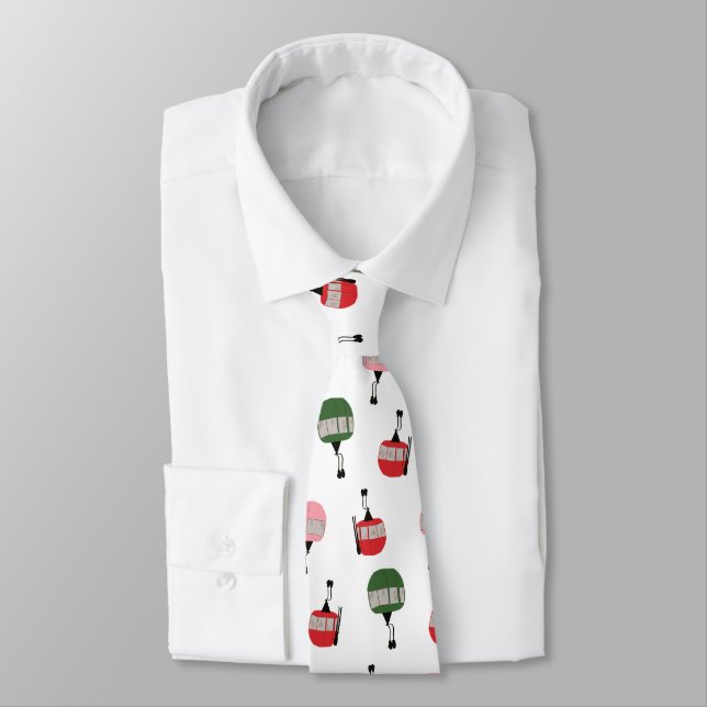 Funny Retro Ski Lift Gondola Winter Skiing White  Tie (Tied)