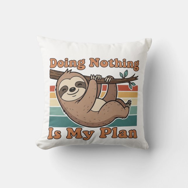 Funny Retro Sloth Square Throw Pillow (Front)
