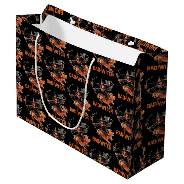 Funny retro spooky Halloween basic bad witch Large Gift Bag (Front Angled)