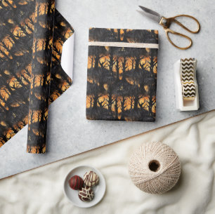 Funny retro spooky Halloween haunted forest Wrapping Paper