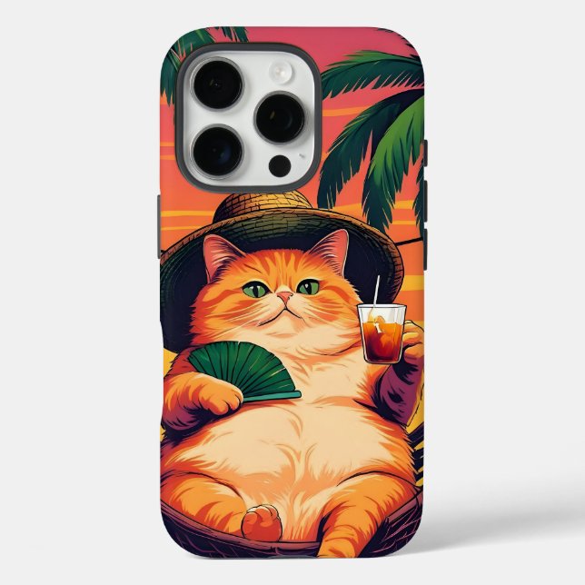 Funny Retro Summer Cat Vacation Case-Mate iPhone Case (Back)