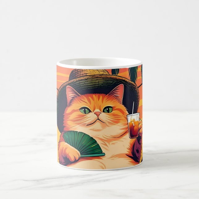 Funny Retro Summer Cat Vacation Coffee Mug (Center)