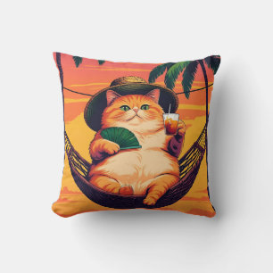 Funny Retro Summer Cat Vacation Cushion
