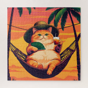 Funny Retro Summer Cat Vacation Jigsaw Puzzle