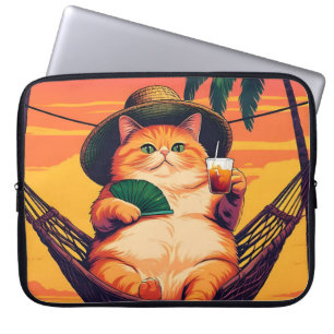 Funny Retro Summer Cat Vacation Laptop Sleeve