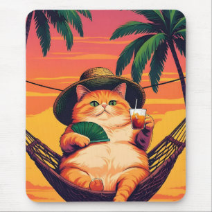 Funny Retro Summer Cat Vacation Mouse Pad