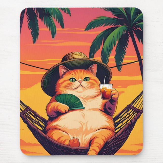 Funny Retro Summer Cat Vacation Mouse Pad (Front)