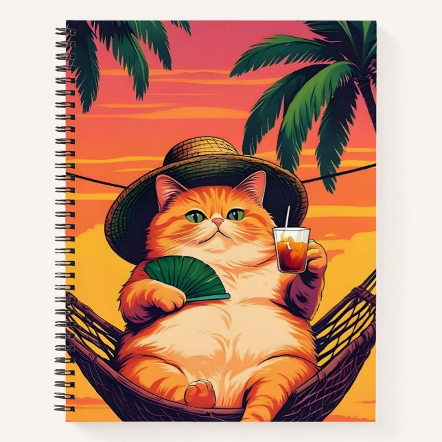 Funny Retro Summer Cat Vacation Notebook (Front)