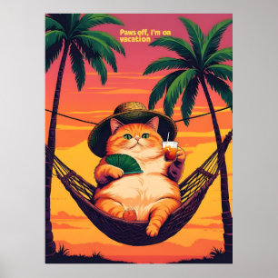 Funny Retro Summer Cat Vacation Poster