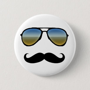 Funny Retro Sunglasses with Moustache 6 Cm Round Badge