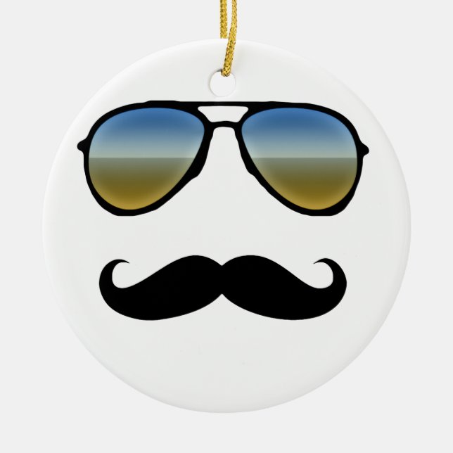 Funny Retro Sunglasses with Moustache Ceramic Ornament (Front)