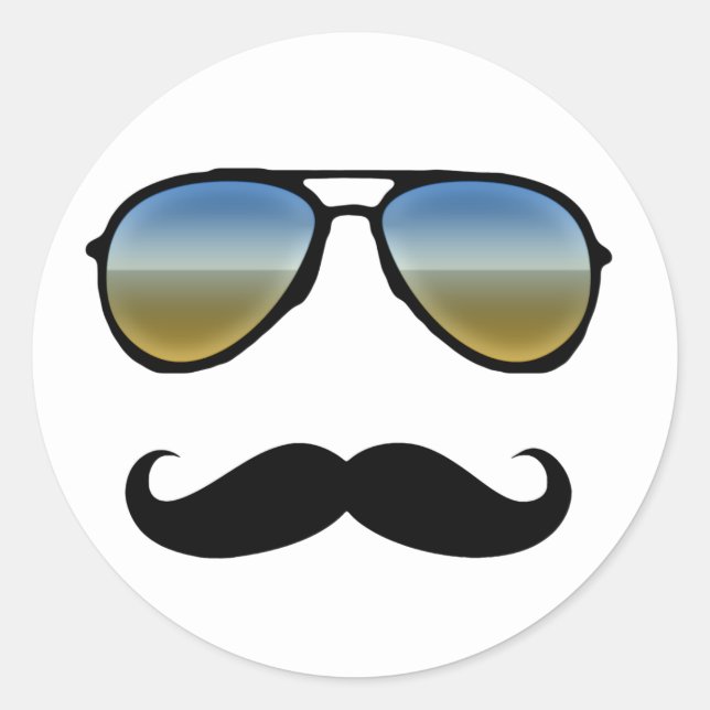 Funny Retro Sunglasses with Moustache Classic Round Sticker (Front)