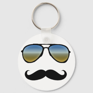 Funny Retro Sunglasses with Moustache Key Ring