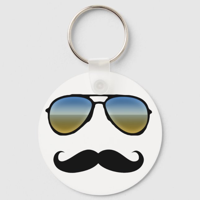 Funny Retro Sunglasses with Moustache Key Ring (Front)