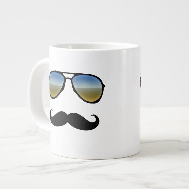 Funny Retro Sunglasses with Moustache Large Coffee Mug (Front Left)