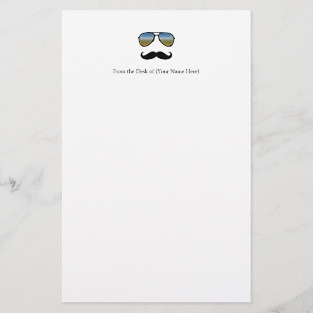 Funny Retro Sunglasses with Moustache Stationery (Front)