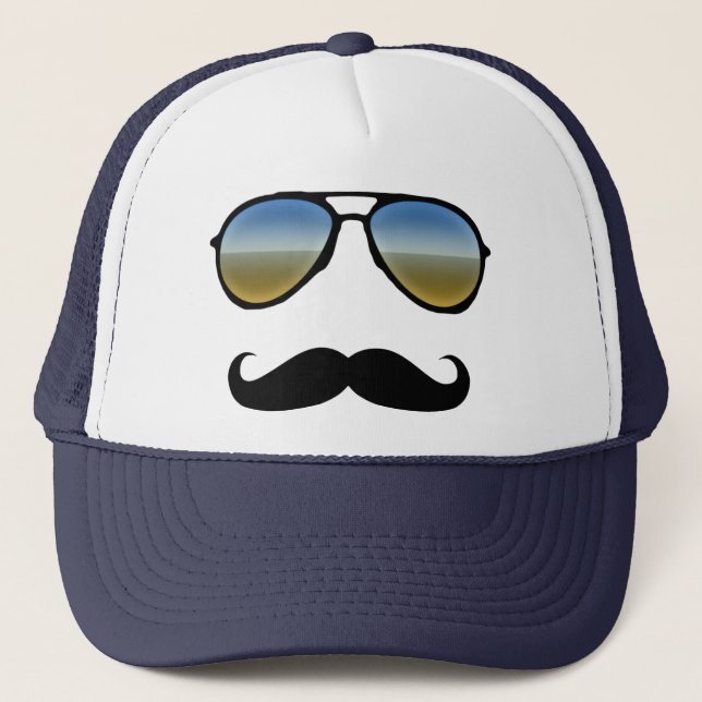 Funny Retro Sunglasses with Moustache Trucker Hat (Front)