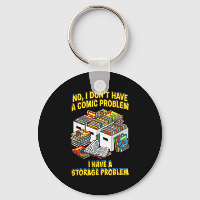 Funny retro superhero nerd geek reader comic book key ring (Front)