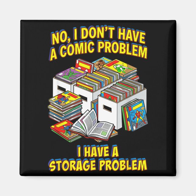 Funny retro superhero nerd geek reader comic book magnet (Front)