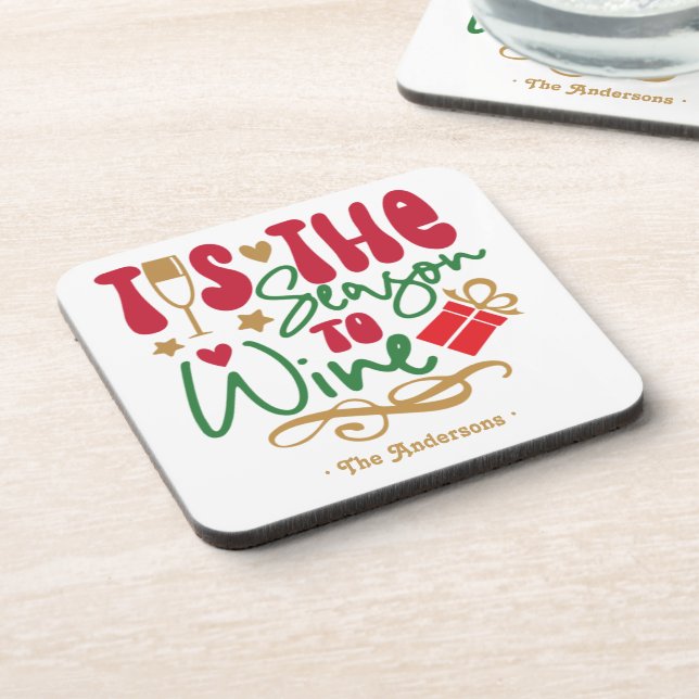 Funny Retro ’Tis the Season to Wine Christmas Coaster (Left Side)
