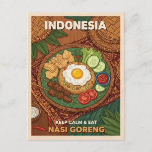 Funny Retro Travel Indonesia Nasi Goreng Food Postcard