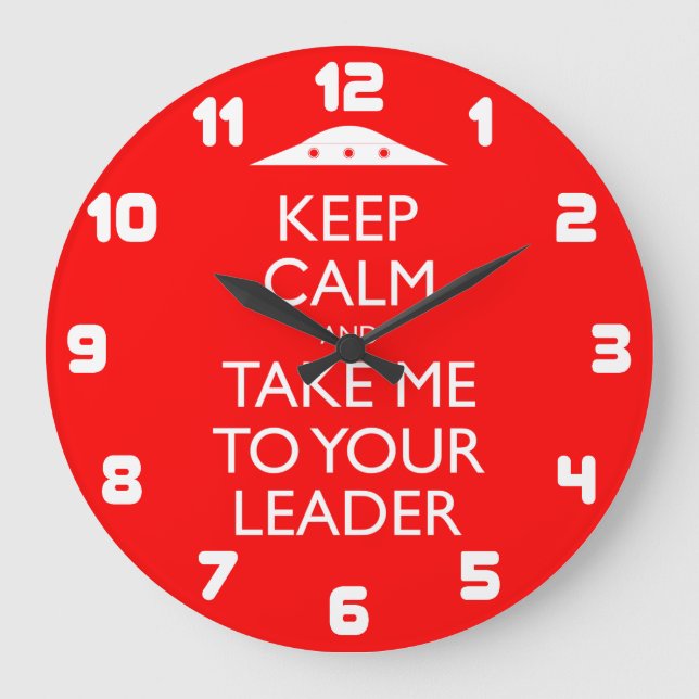 Funny Retro UFO Keep Calm Large Clock (Front)