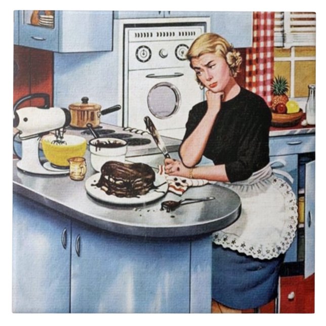 Funny retro vintage kitchen ceramic tile (Front)